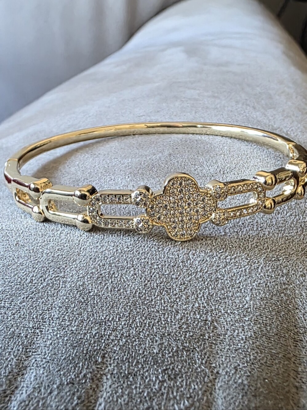 14k Gold Plated Pavé Clover Link Bangle Bracelet - Women Jewelry